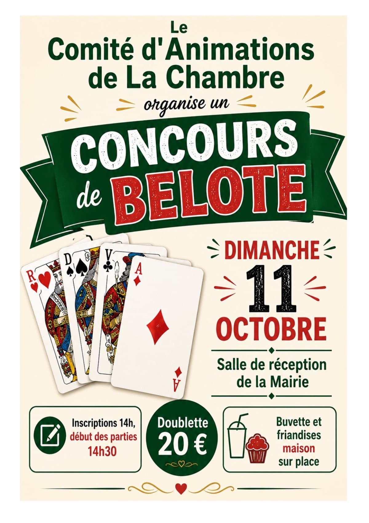 Affiche Concours de Belote à La Chambre