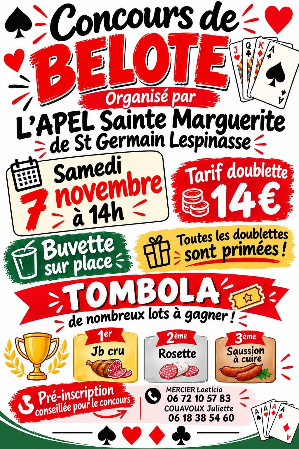 Affiche Concours de belote APEL STE MARGUERITE