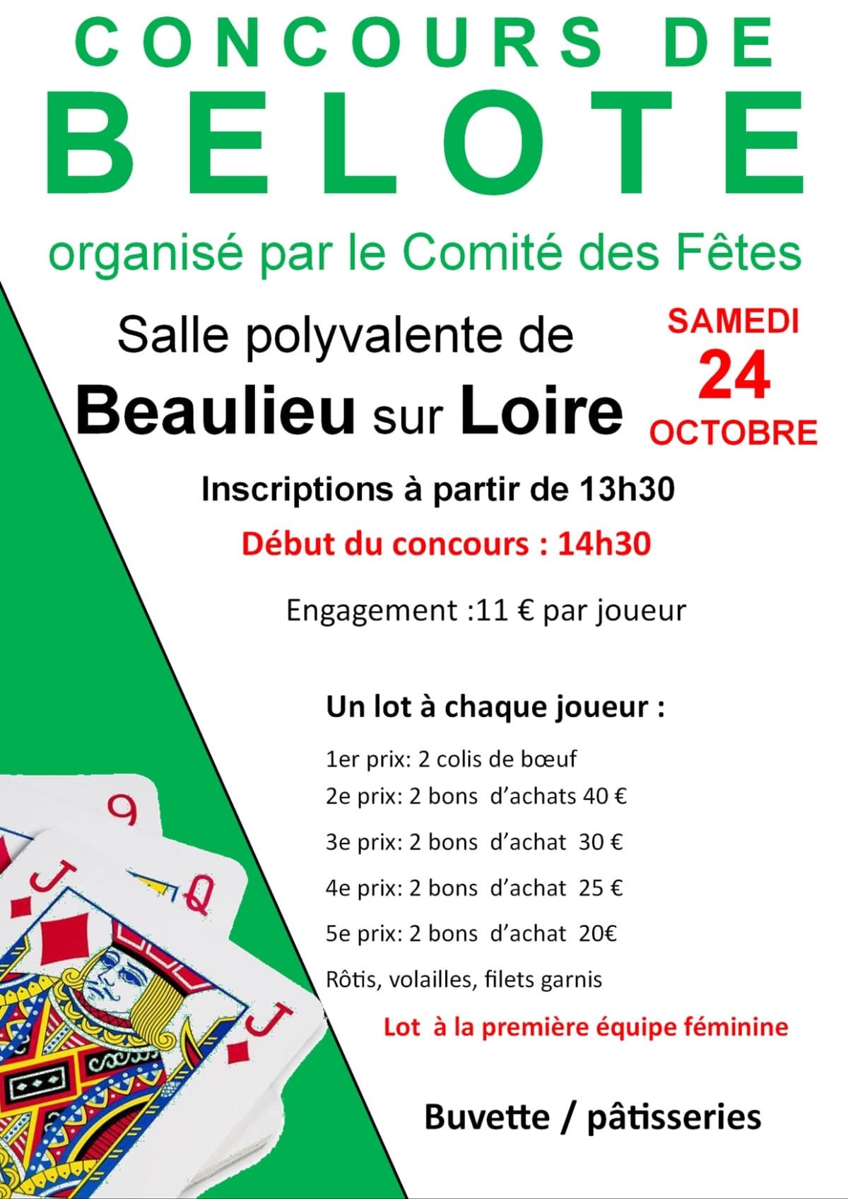 Affiche Concours de belote Beaulieu sur Loire