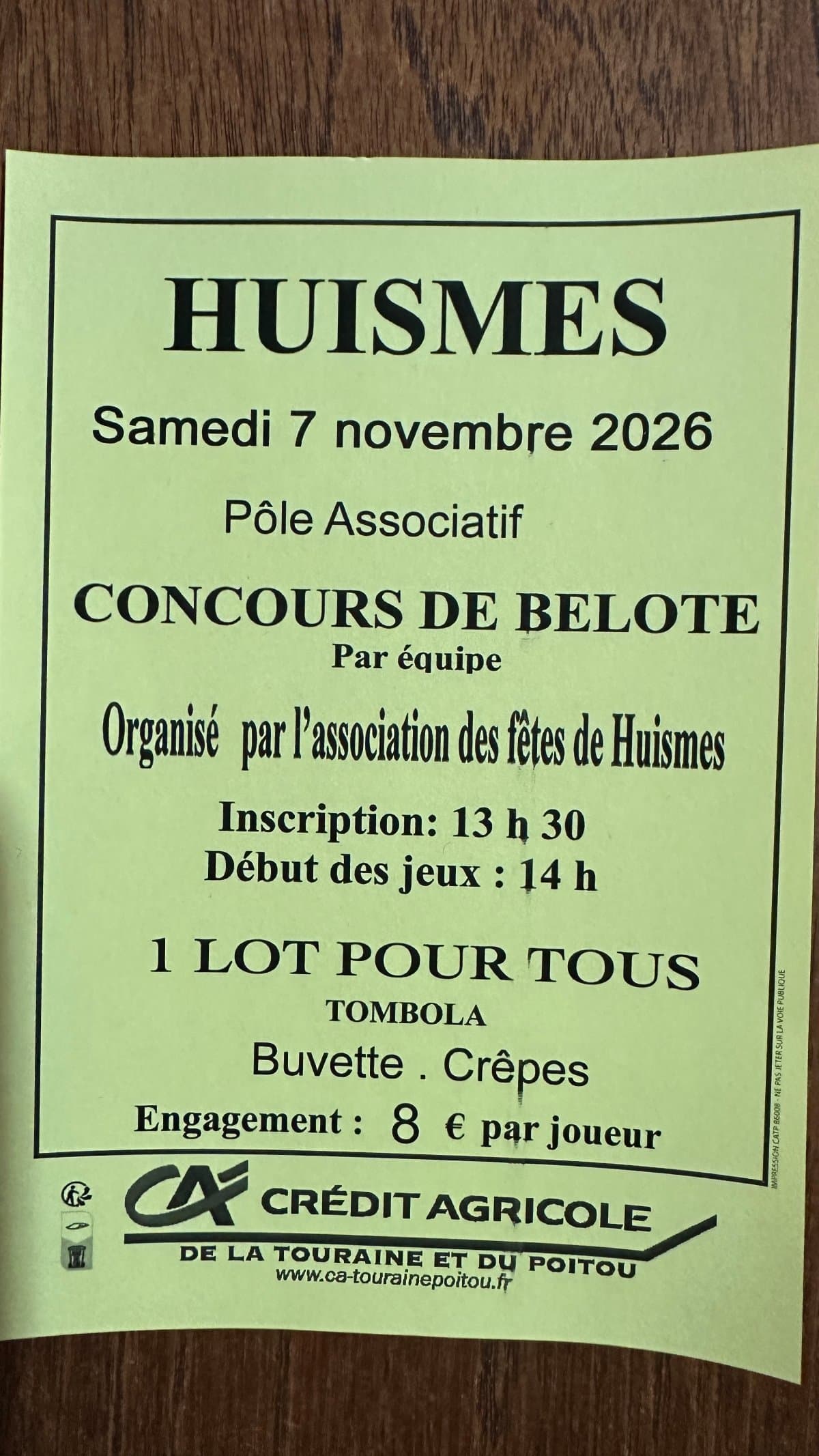 Affiche Concours de belote Huismes 37420