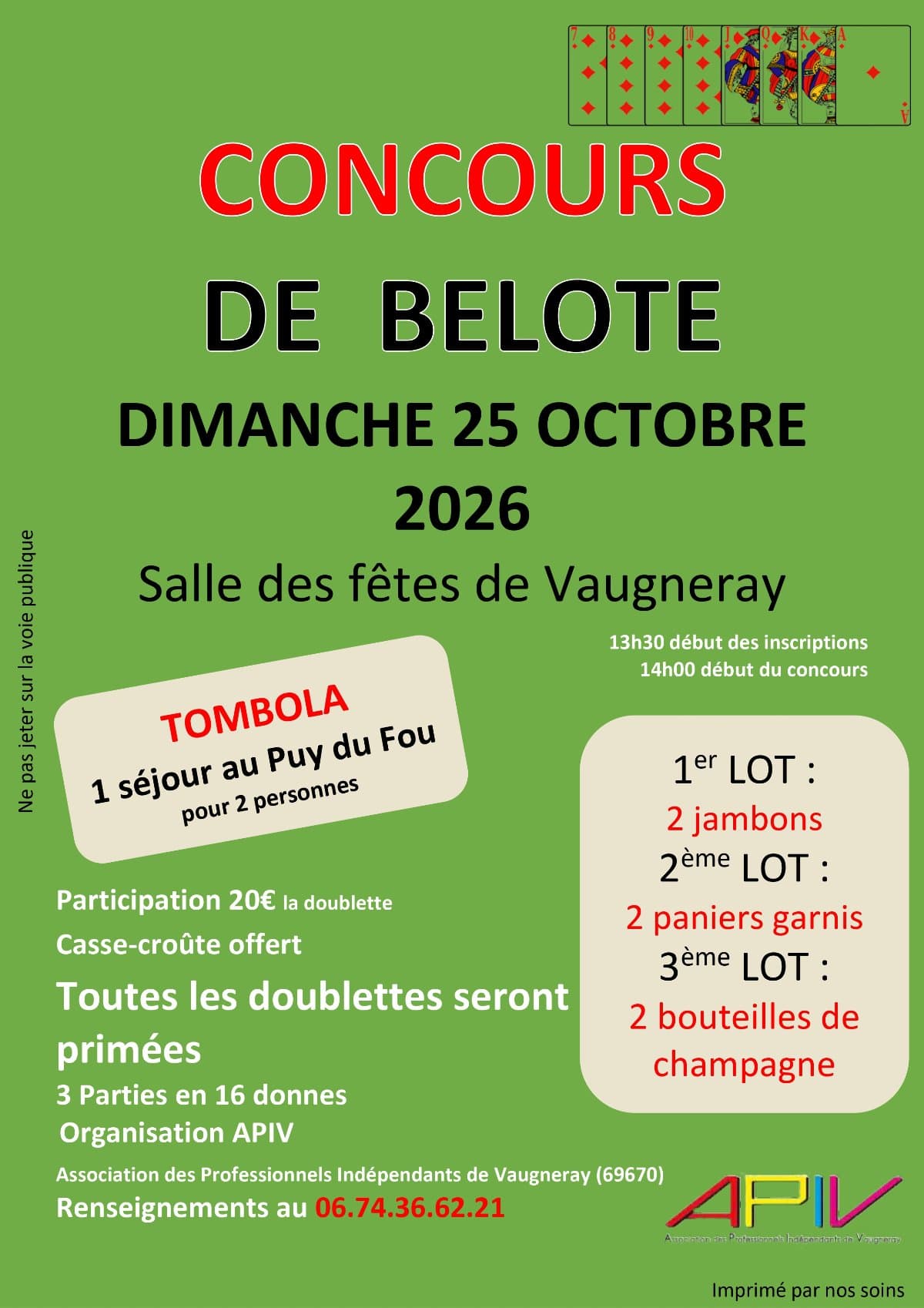 Affiche Concours de belote de l'APIV à Vaugneray