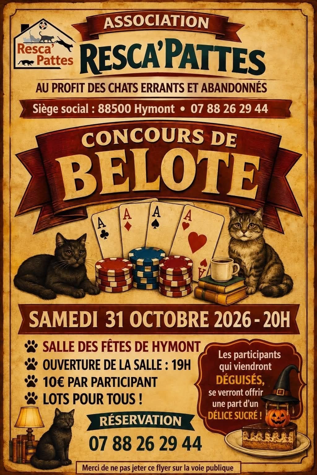 Affiche Concours de belote de l'association Resca'Pattes