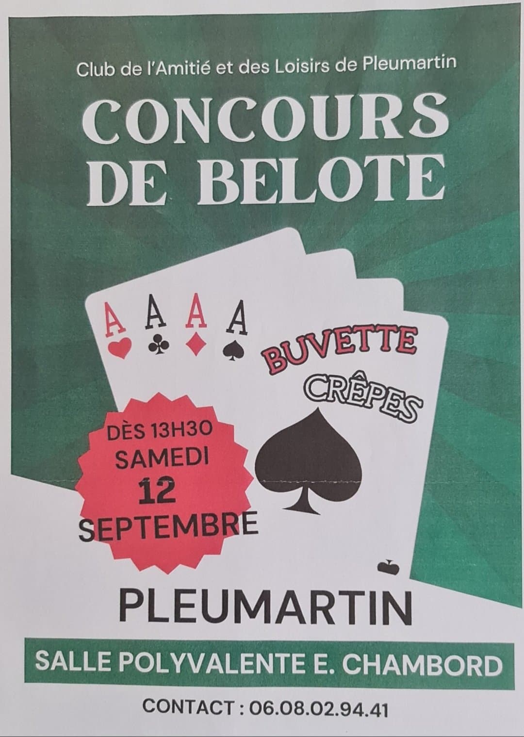 Affiche CONCOURS DE BELOTE DE PLEUMARTIN