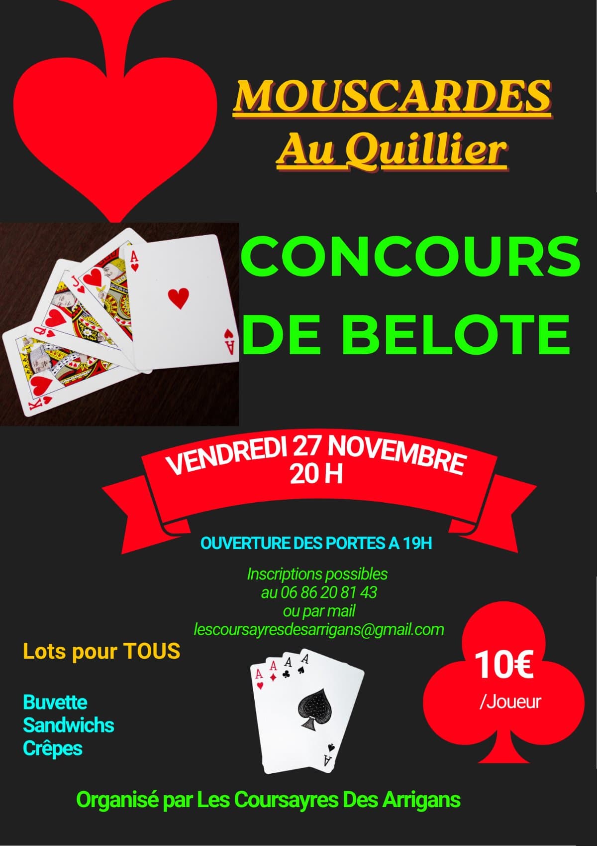 Affiche Concours de Belote des Coursayres des Arrigans