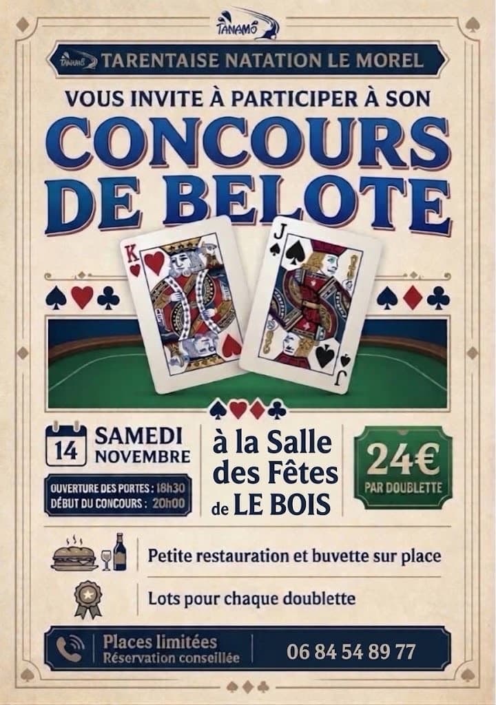Affiche Concours de belote du club de natation Tanamo