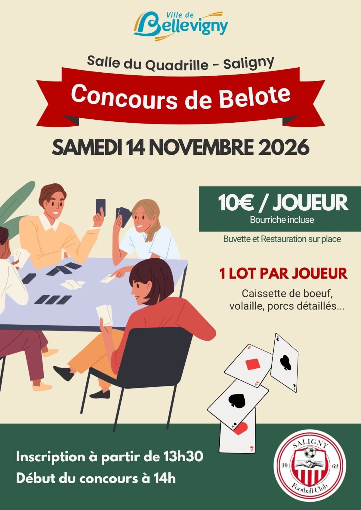 Affiche Concours de belote du FC Saligny