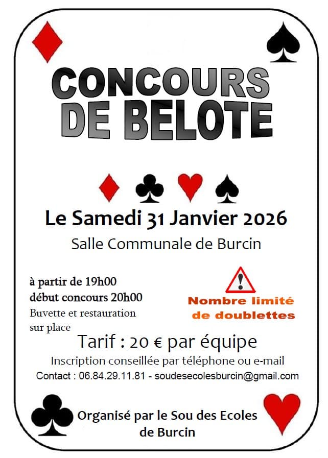 Affiche Concours de belote du sou des écoles