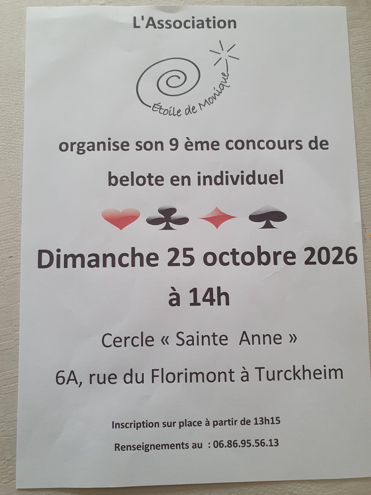 Affiche CONCOURS DE BELOTE EN INDIVIDUEL