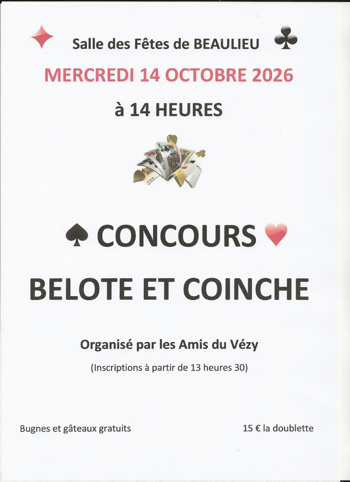 Affiche concours de belote et de coinche
