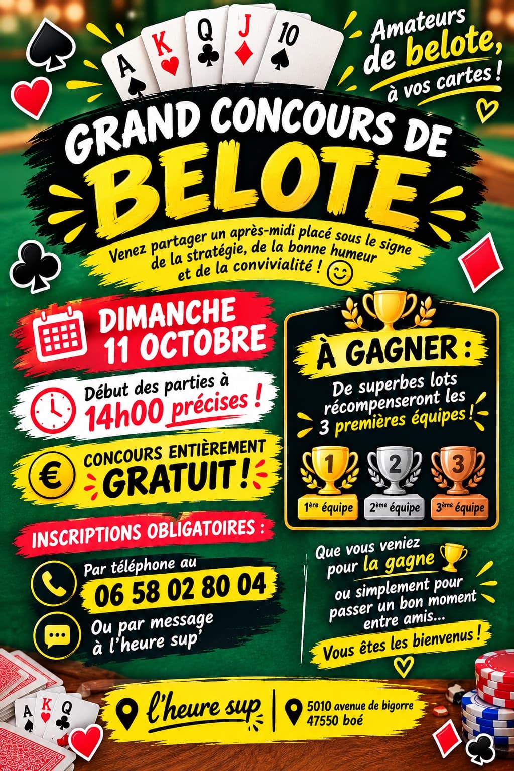 Affiche Concours de belote gratuit