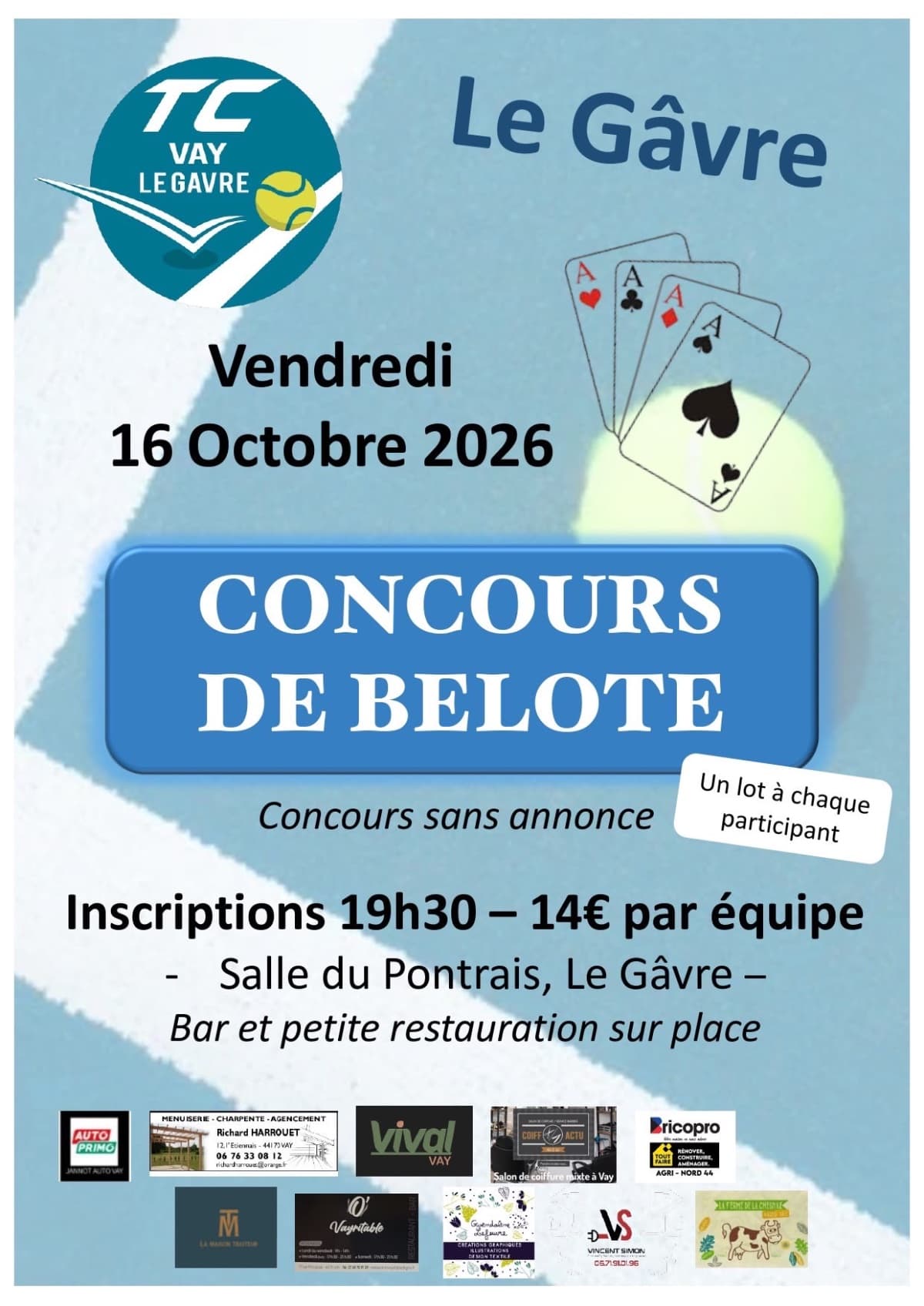 Affiche Concours belote Club de tennis Vay Le Gâvre