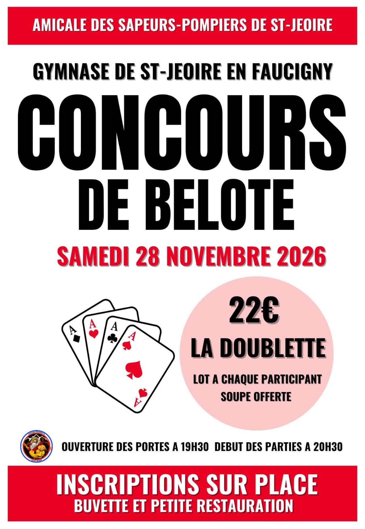 Affiche CONCOURS DE BELOTE - AMICALE DES SAPEURS POMPIERS DE SAINT-JEOIRE