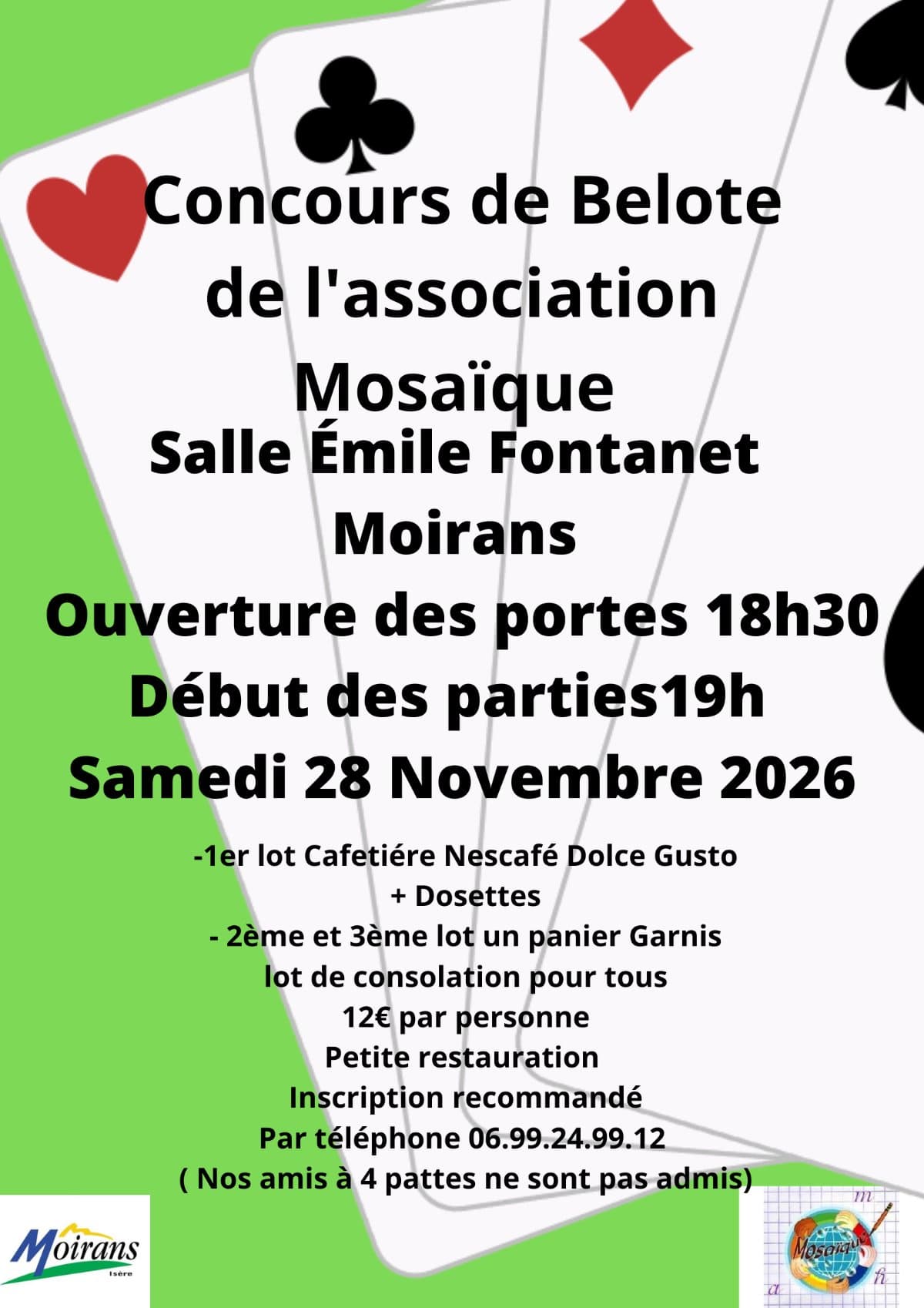 Affiche Concours de Belote Association Mosaïque