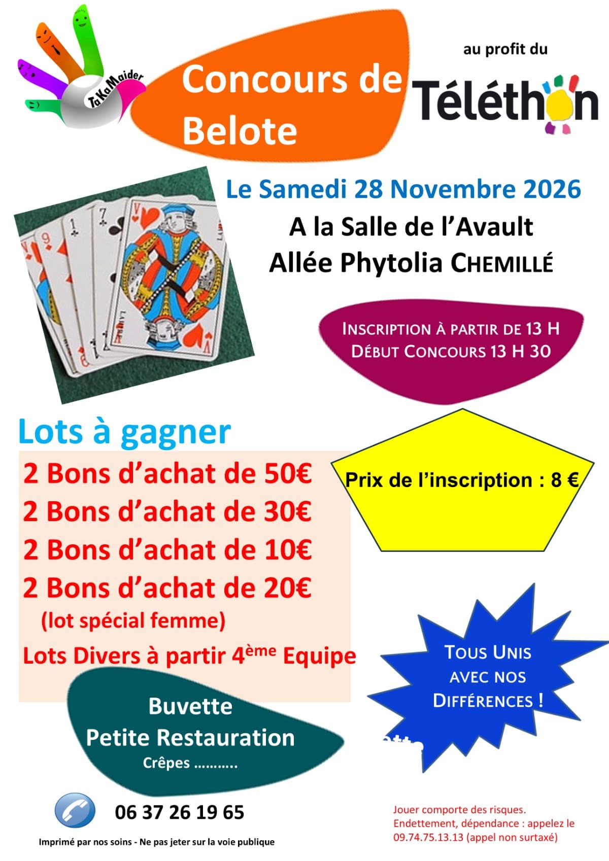 Affiche CONCOURS DE BELOTE au profit du TELETHON