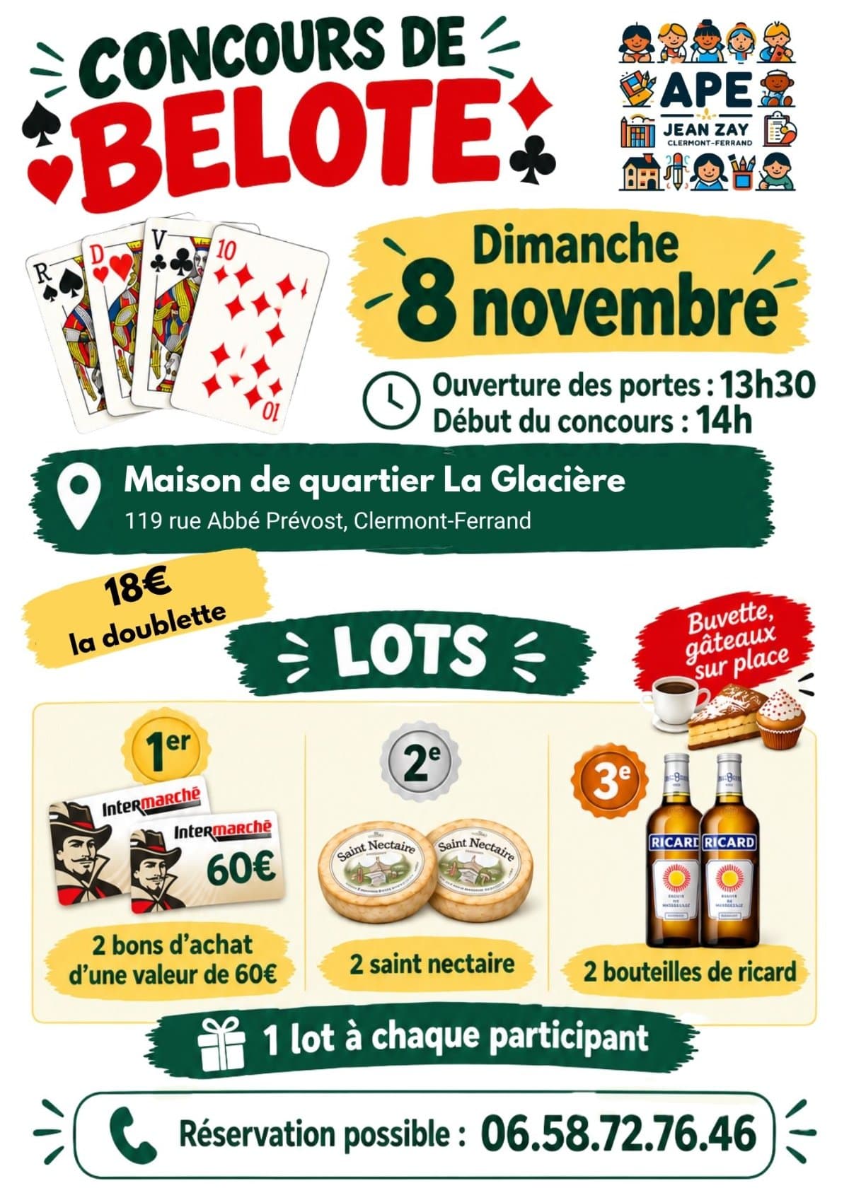 Affiche Concours de Belote - Clermont-Ferrand
