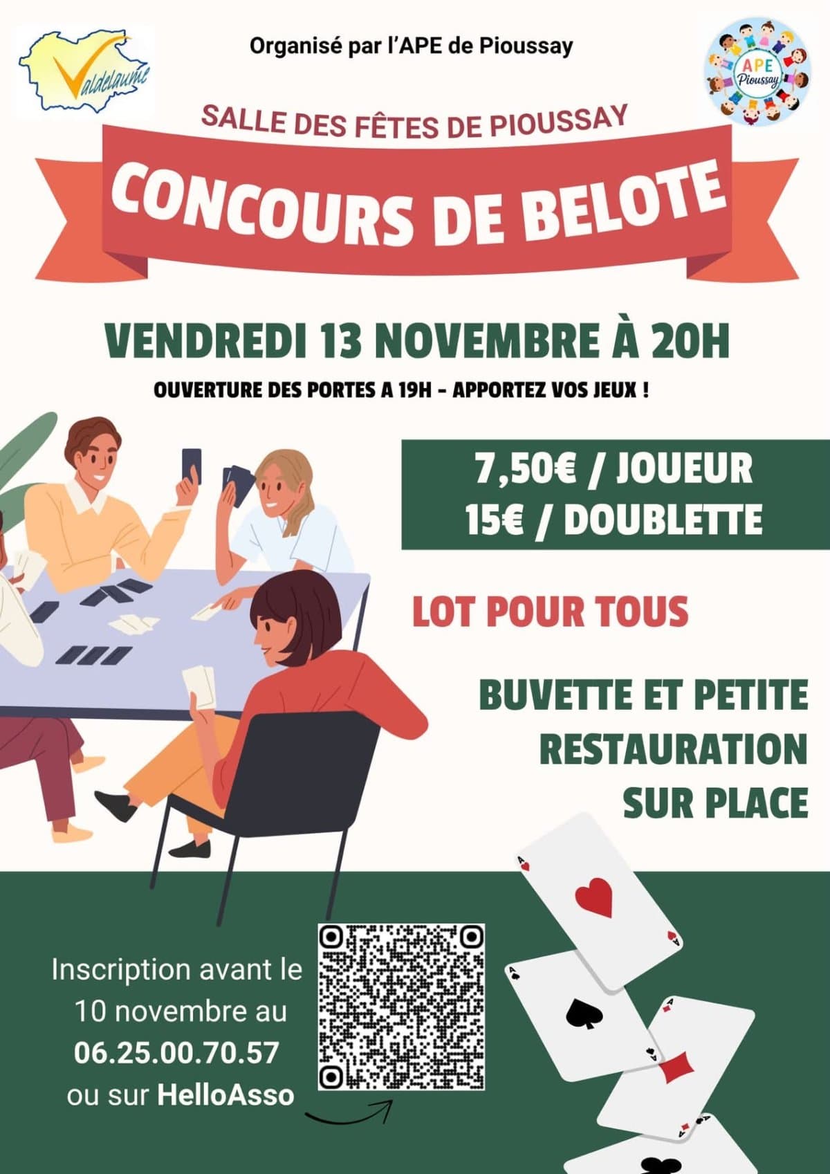 Affiche Concours de belote de l'APE de Pioussay