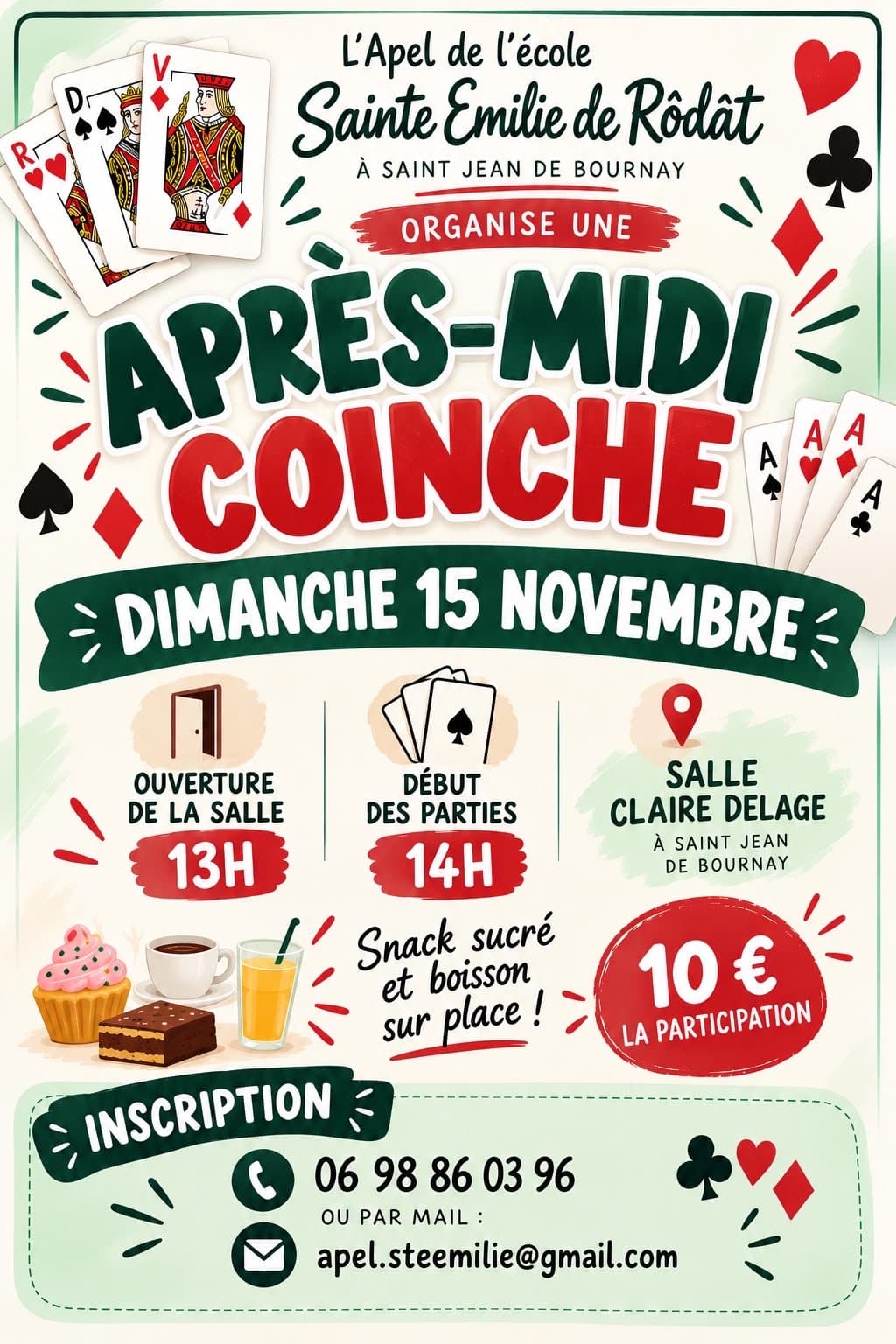 Affiche Concours de belote de l’école sainte Emilie de rodat