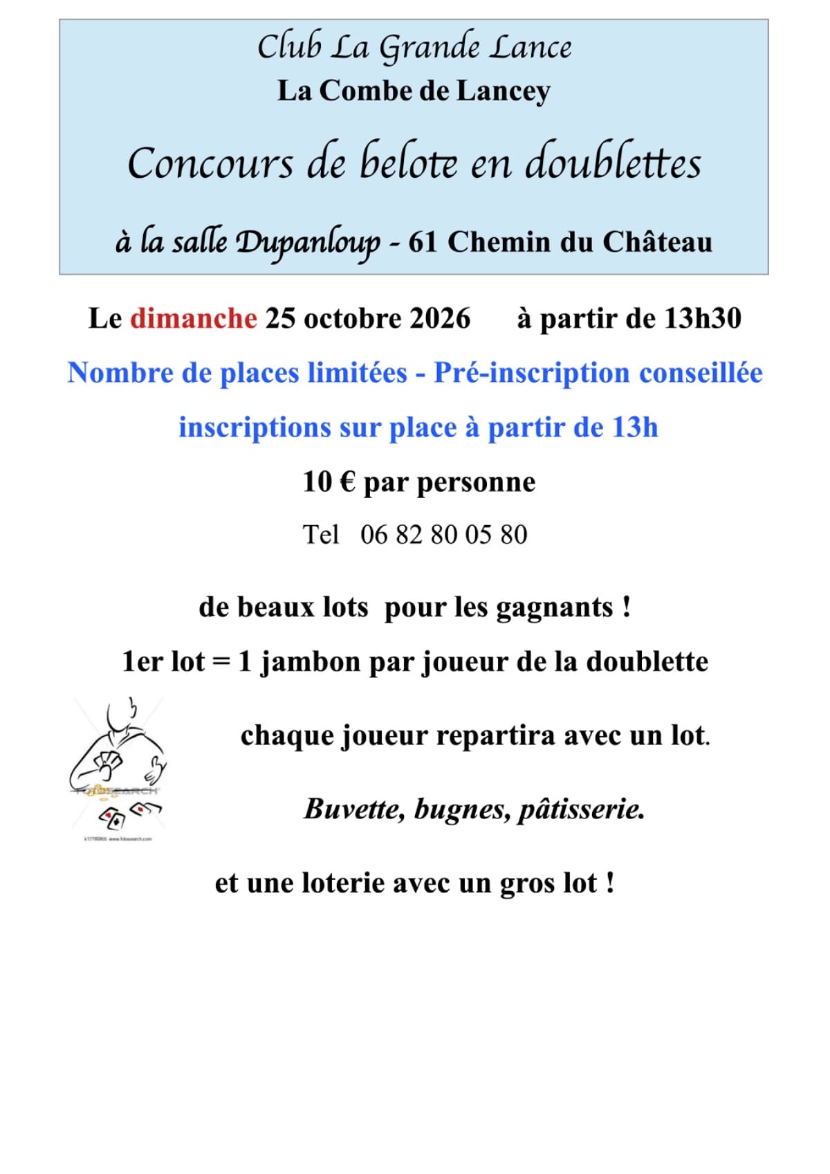 Affiche Concours de Belote de La Combe de Lancey - 38190