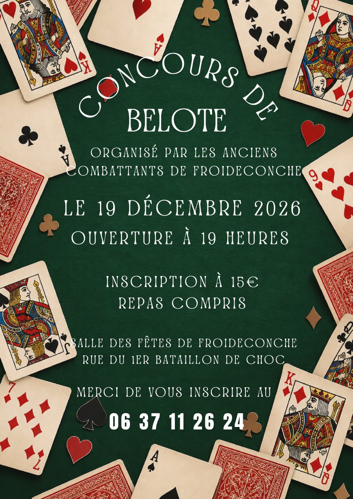Affiche concours de belote des anciens combattants Froideconche