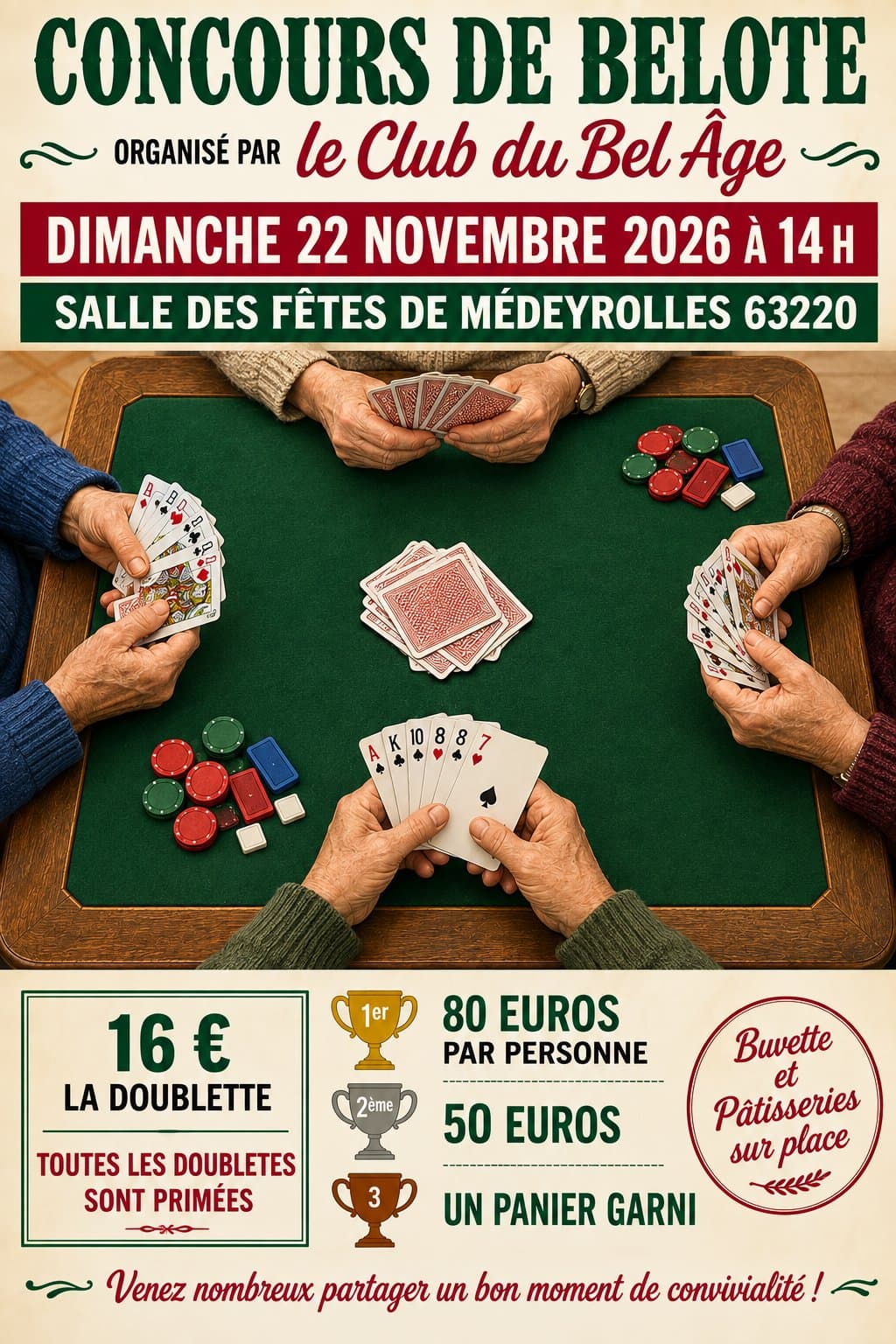Affiche CONCOURS DE BELOTE DU CLUB DU BEL AGE DE MEDEYROLLES