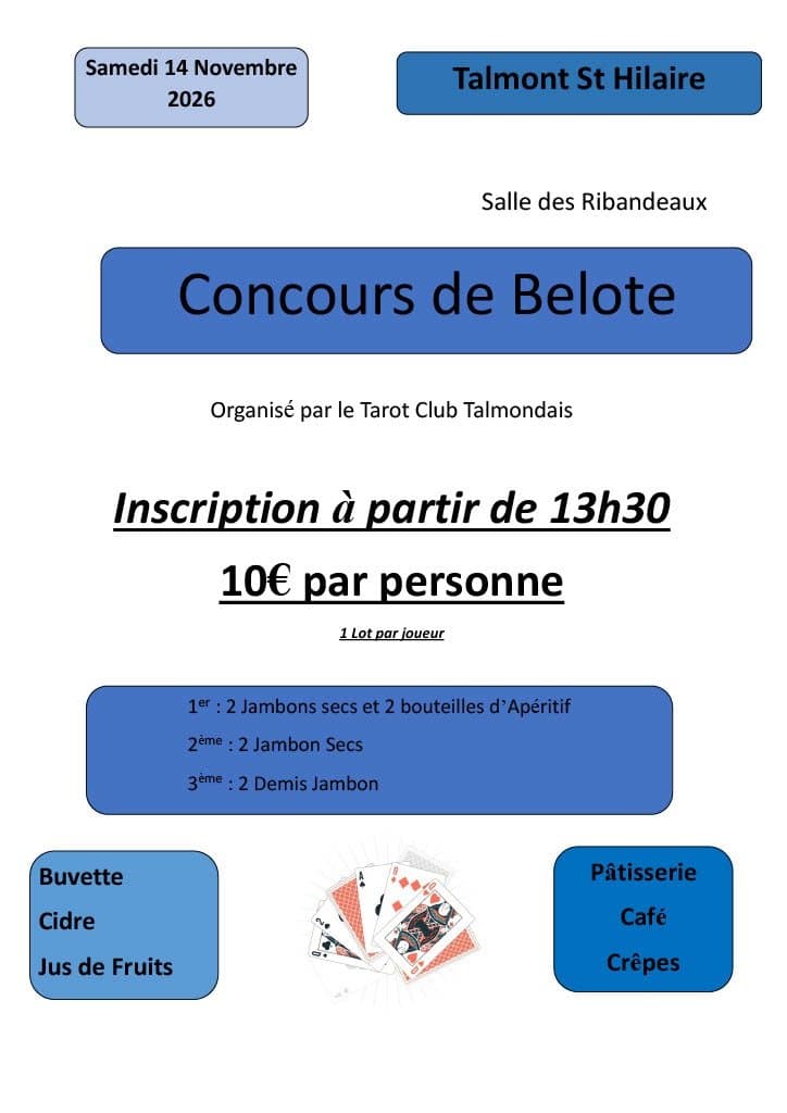 Affiche Concours de belote du Tarot Club Talmondais