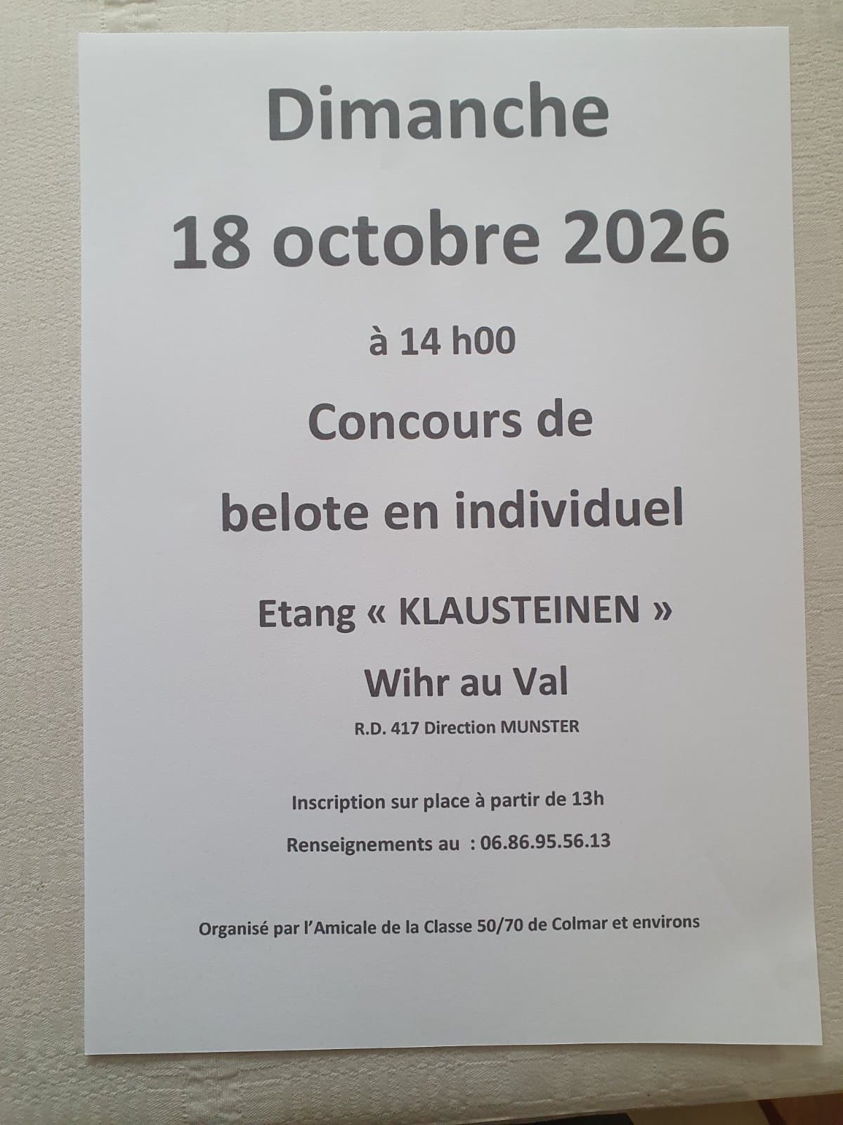 Affiche CONCOURS DE BELOTE EN INDIVIDUEL