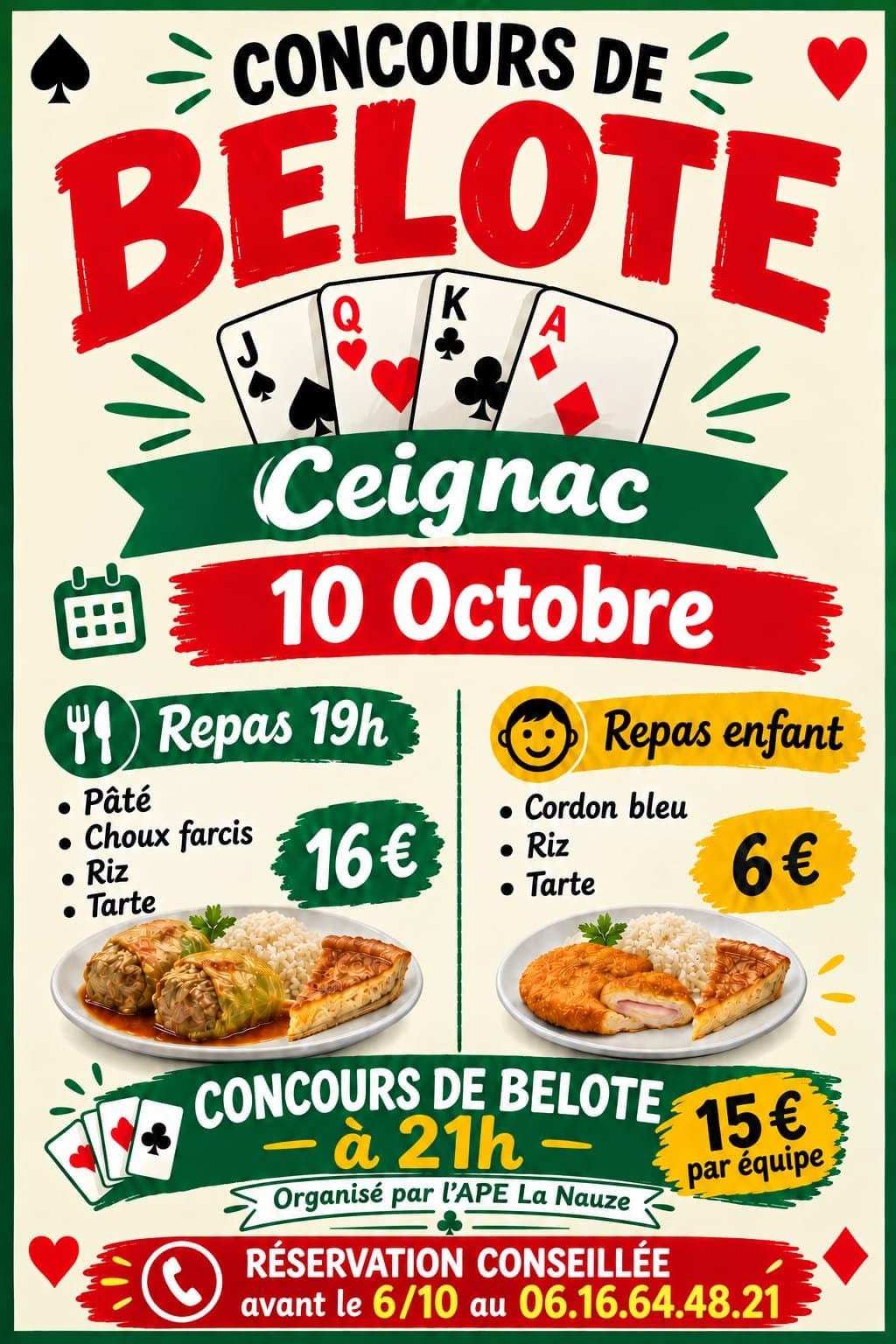 Affiche Concours de belote et choux farcis a Ceignac