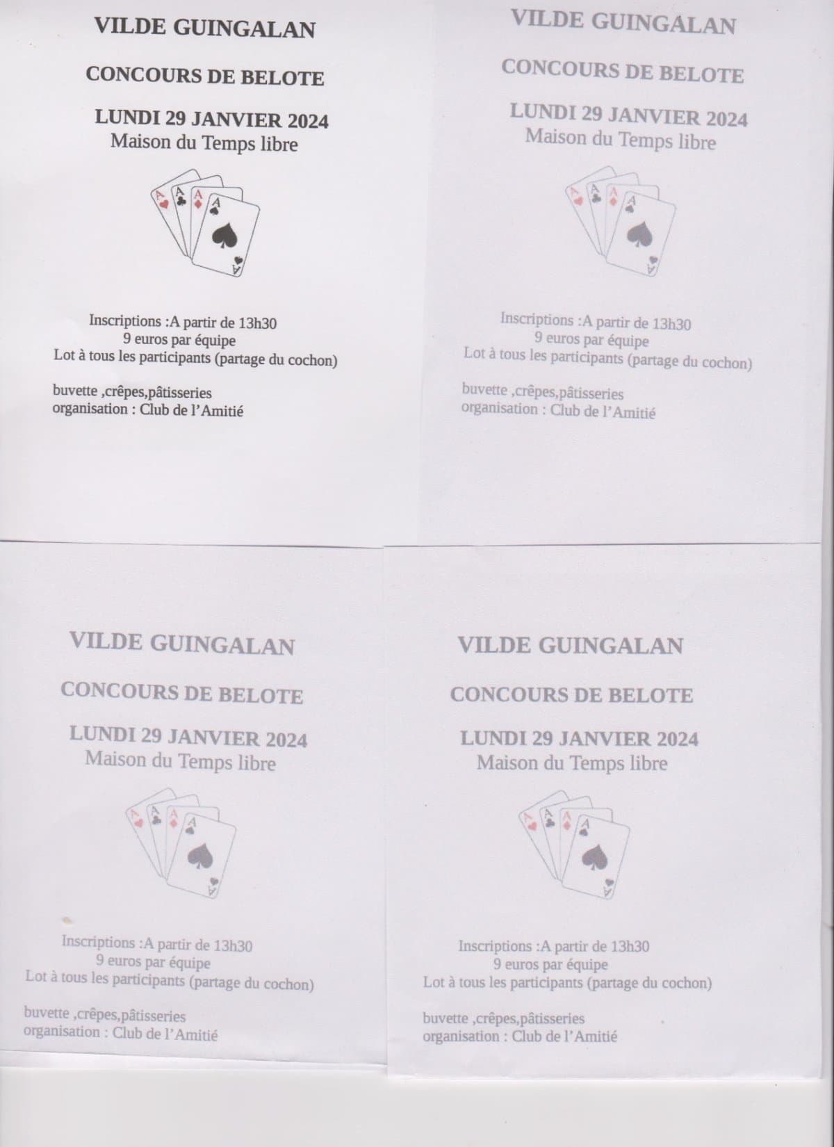 Affiche Concours de belote VILDE GUINGALAN (près de Dinan)