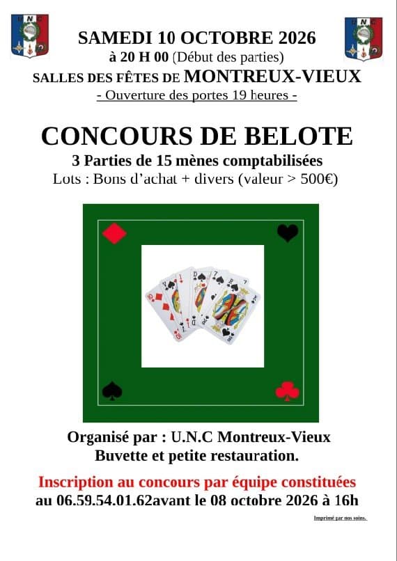 Affiche Concours de Belote Montreux-Vieux 68210