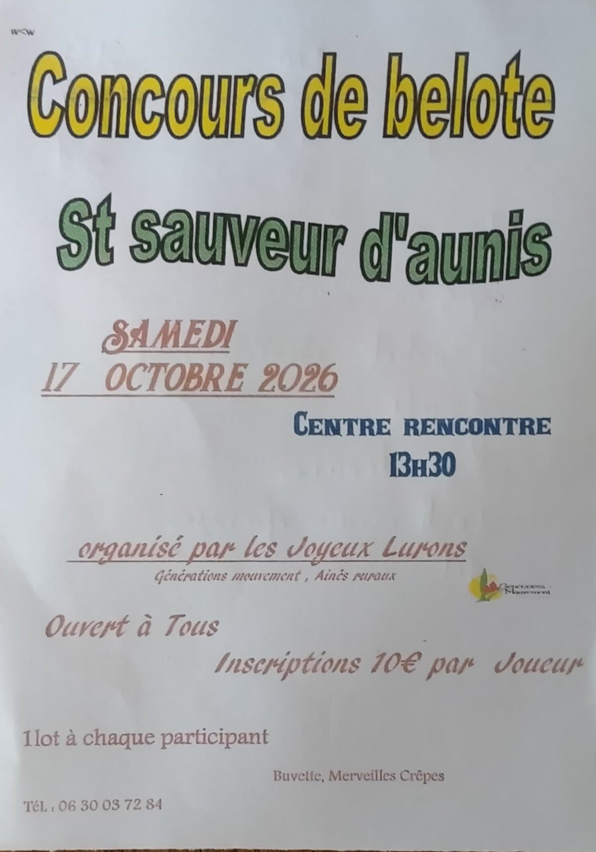 Affiche Concours de belote organisé par les joyeux lurons