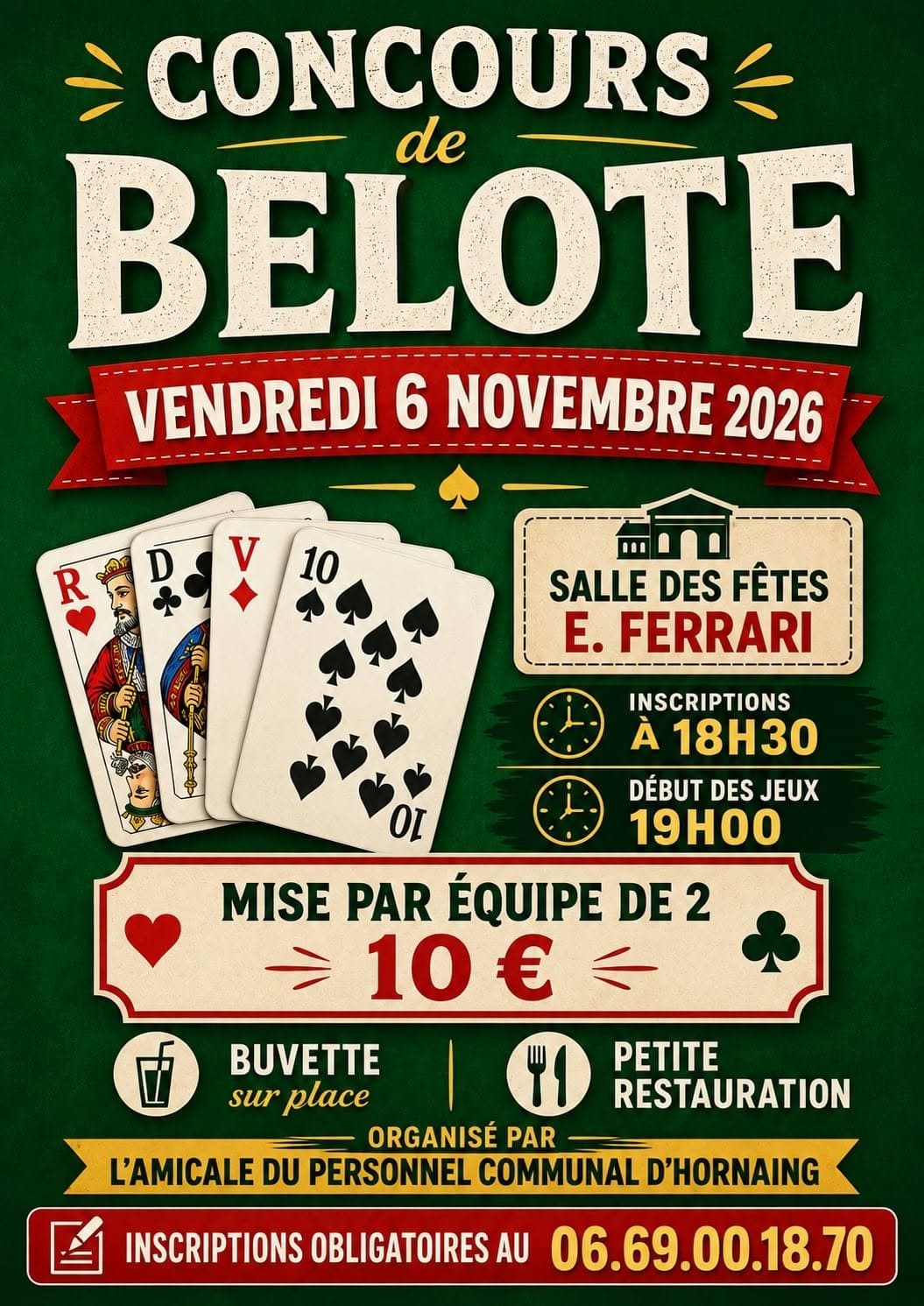 Affiche Concours de belote par l’Amicale du Personnel Communal d’Hornaing