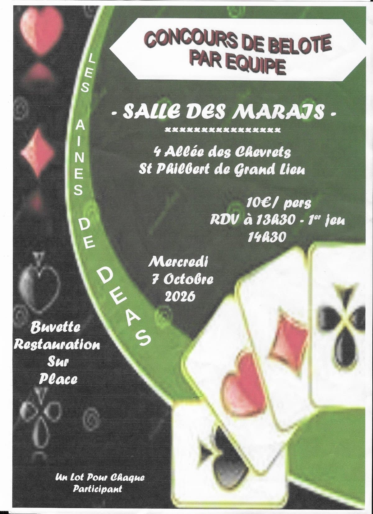 Affiche concours de belote Saint Philbert de Grand Lieu