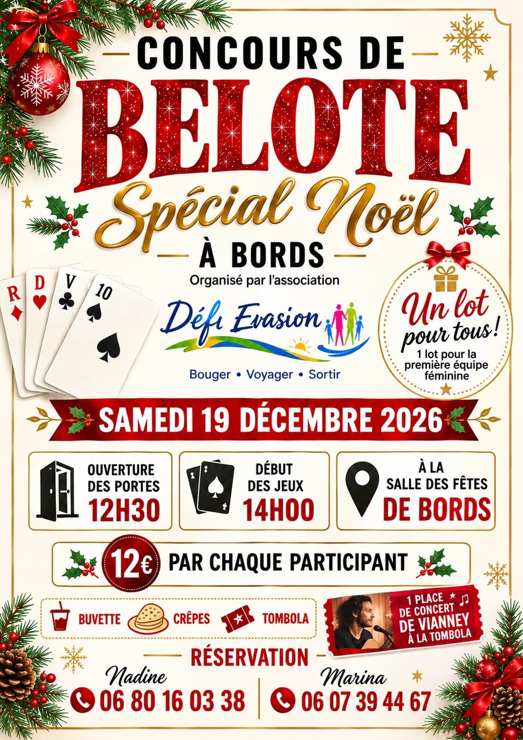 Affiche Concours de belote spécial Noël