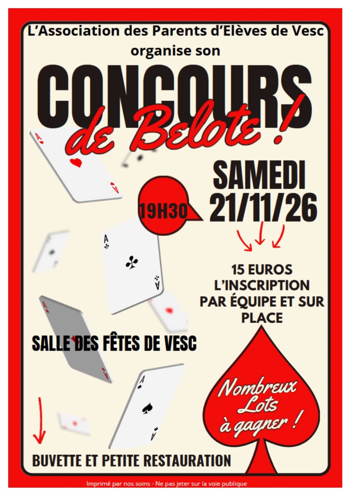 Affiche l'Association des Parents d'Elèves de Vesc organise son concours de belote