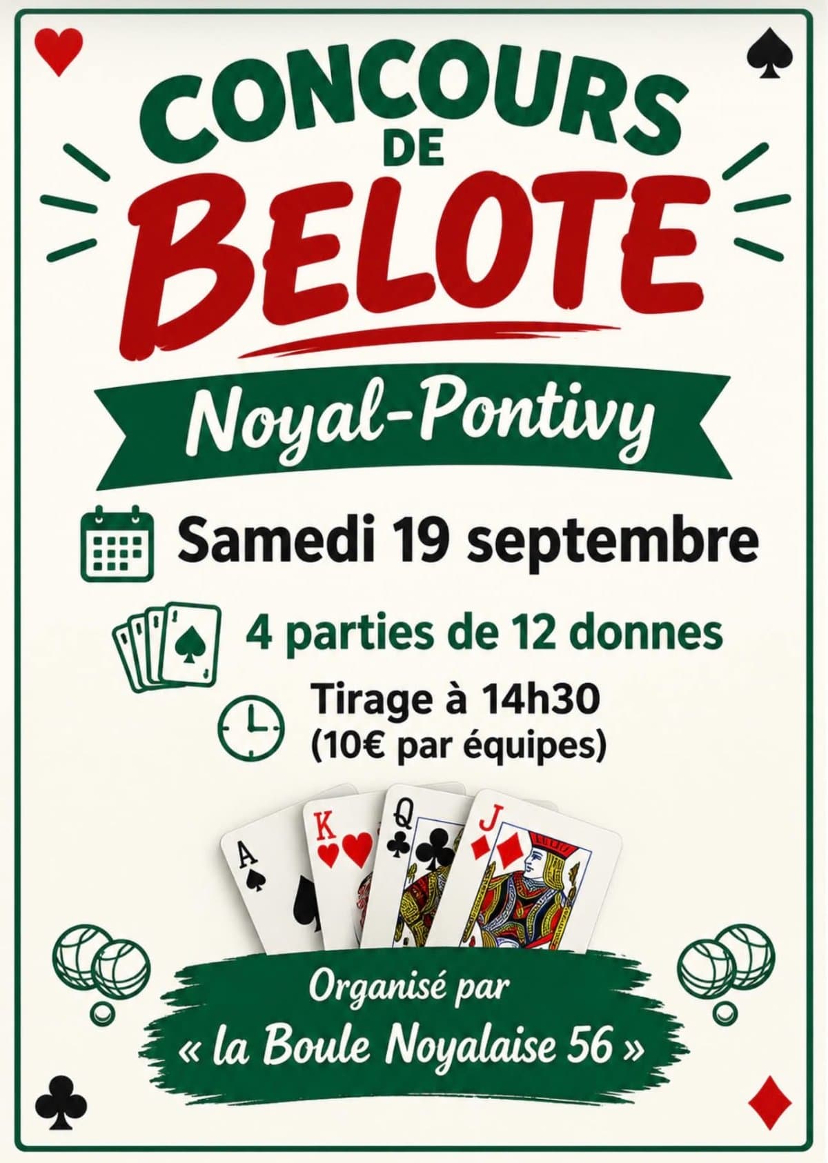 Affiche open belote de la boule noyalaise56 place du manoir 56920 NOYAL-PONTIVY