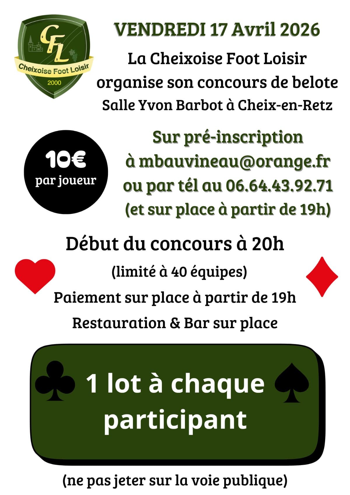 Affiche Concours de belote à Cheix-en-Retz