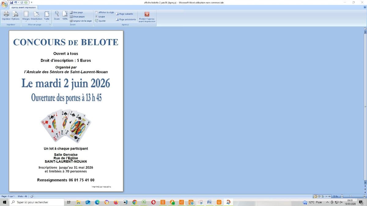 Affiche concours de belote