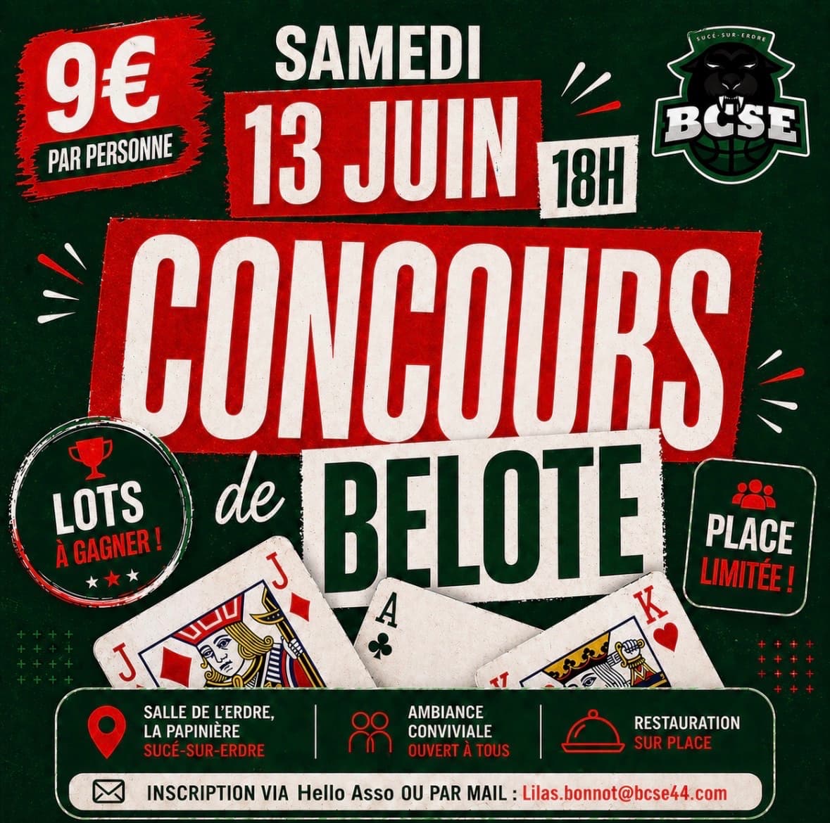 Affiche Grand concours de belote amateurs ou experts