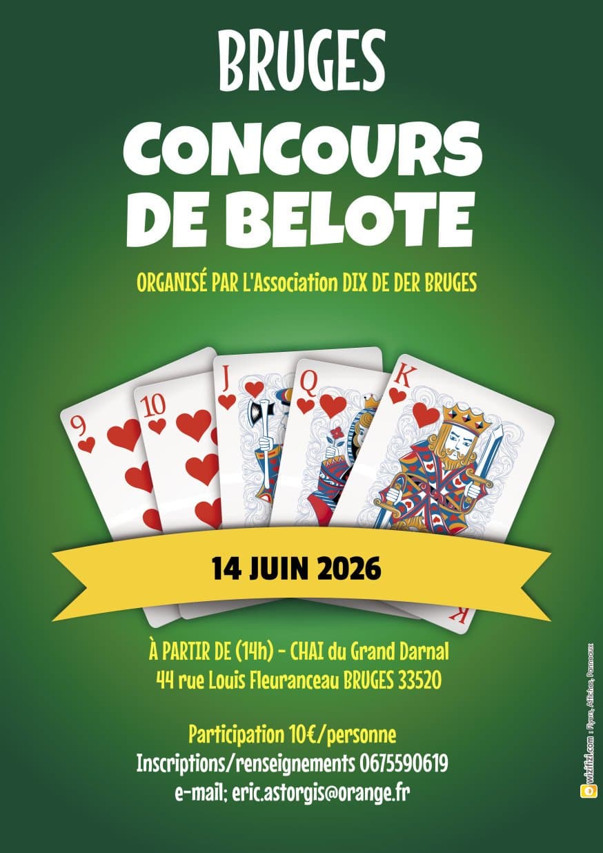 Affiche Grand Concours de Belote Dix de DER BRUGES Trophée Dédé FAYE